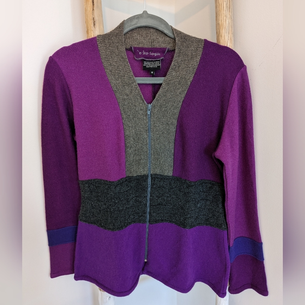 Ekologic Recycled Cashmere Women's Purple and Gray Sweater - Med